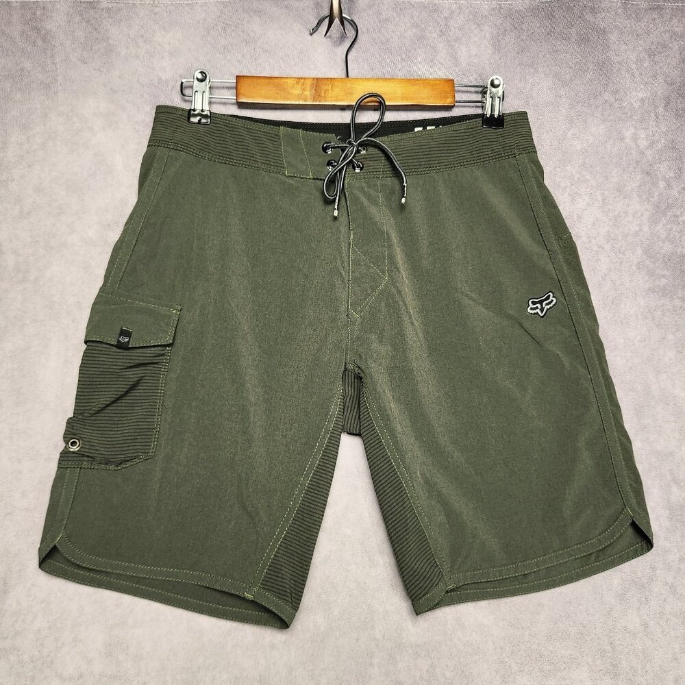 Fox Boardshorts Shorts Mens 30 Green Cargo Pocket Drawstring‎ Swim Trunks Surf